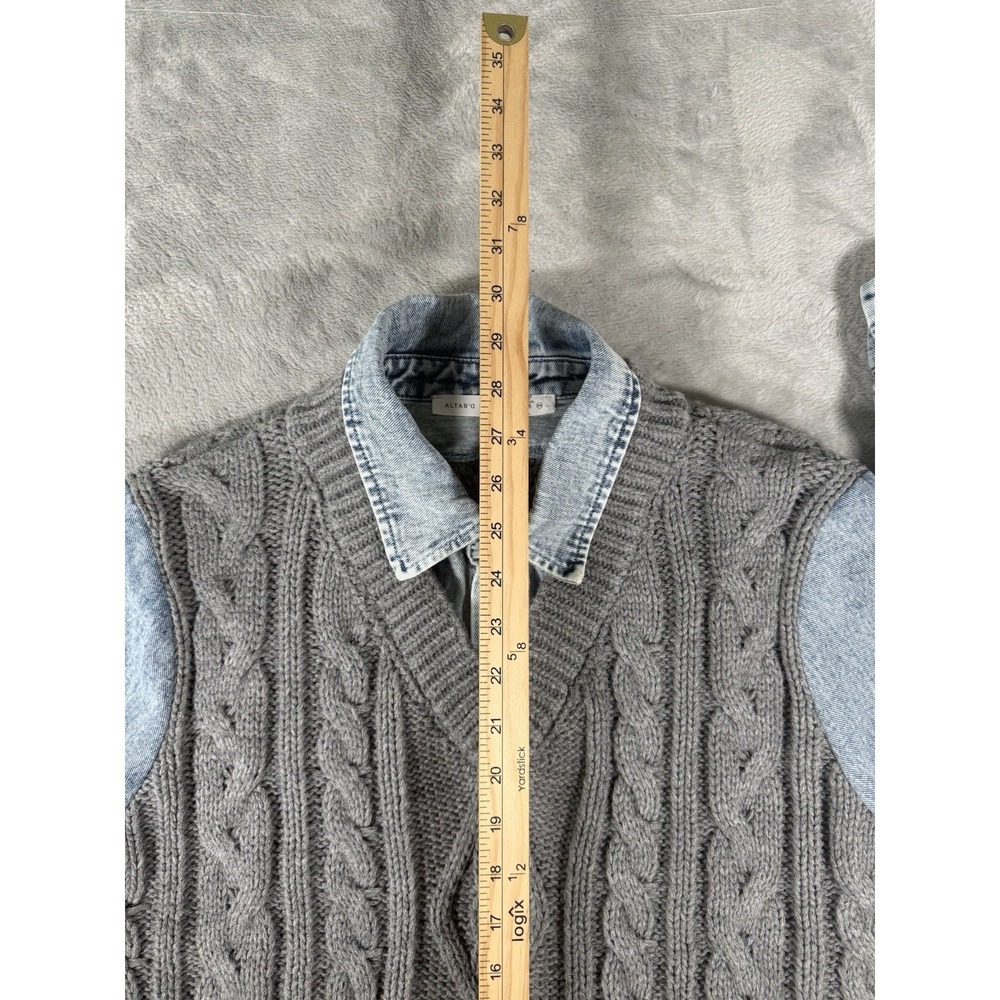 Altar'd State Layered Sweater Denim Shirt Women's Medium Cable Knit 2 Fer Top - Picture 7 of 10
